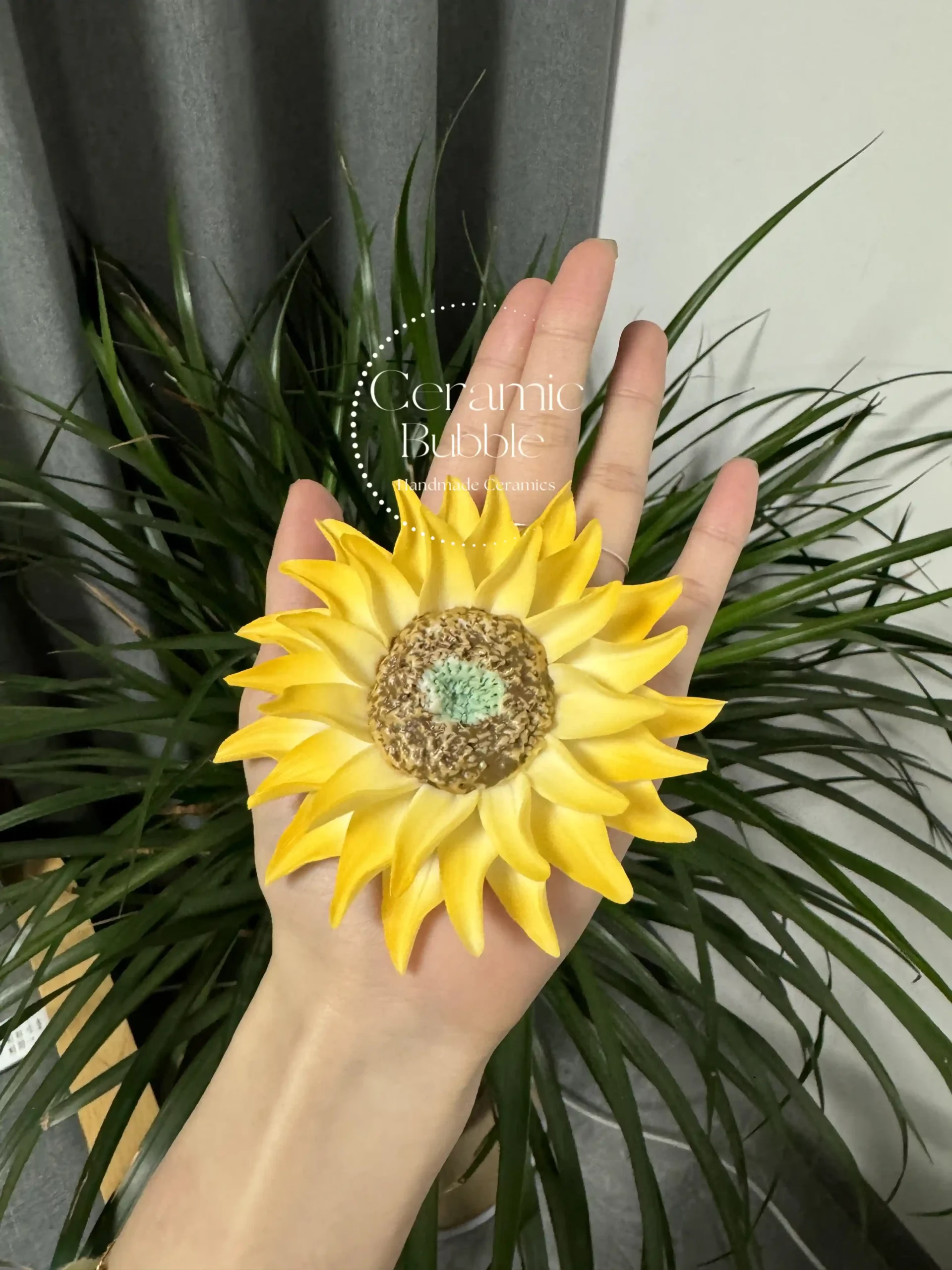 Sunflower Shaped Ceramic Desk Decor Handmade Unique Tea Pet
