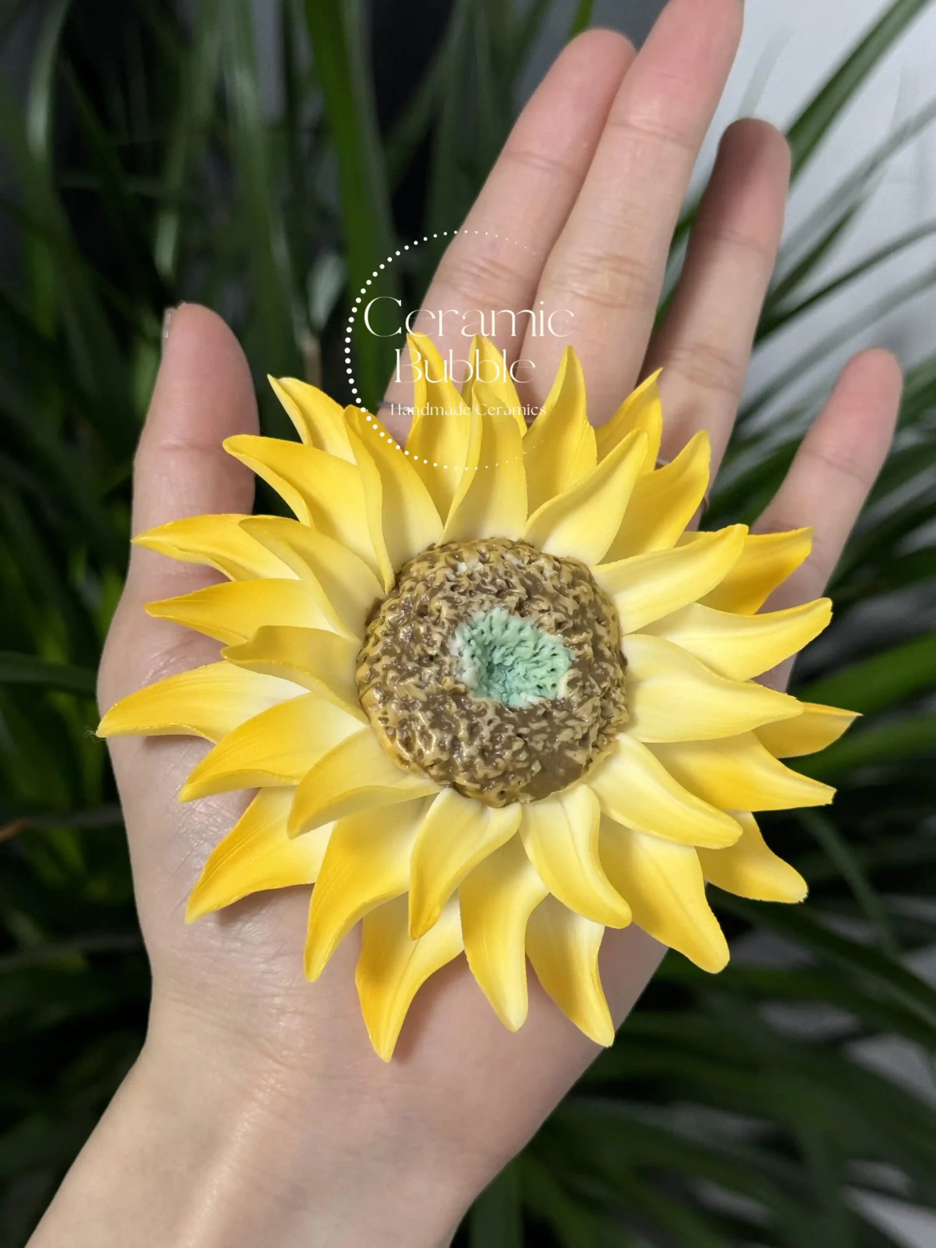 Sunflower Shaped Ceramic Desk Decor Handmade Unique Tea Pet