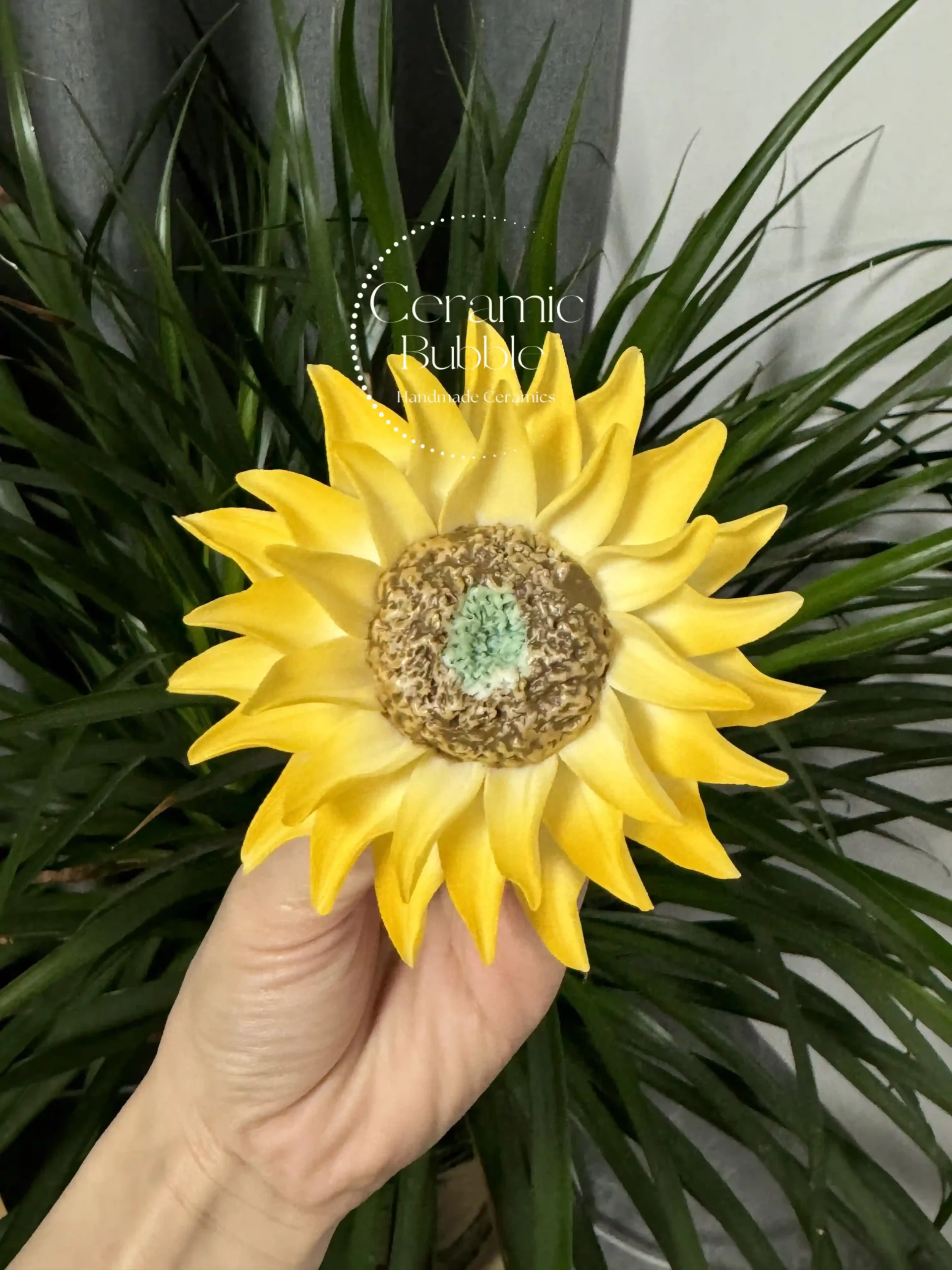 Sunflower Shaped Ceramic Desk Decor Handmade Unique Tea Pet