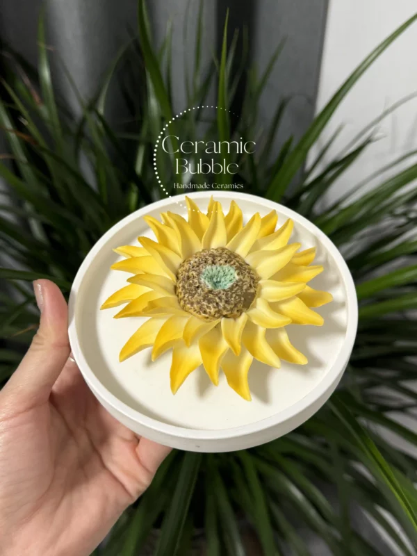 Sunflower Shaped Ceramic Desk Decor Handmade Unique Tea Pet