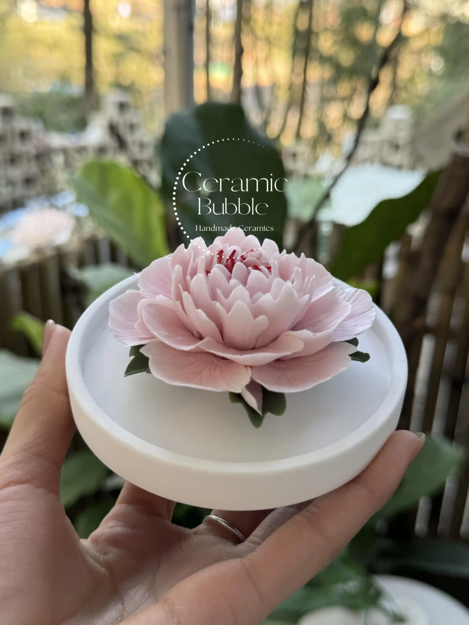 Light Pink Flower Shaped Ceramic Desk Decor Romantic Tea Party Decor Ceramic Diffuser