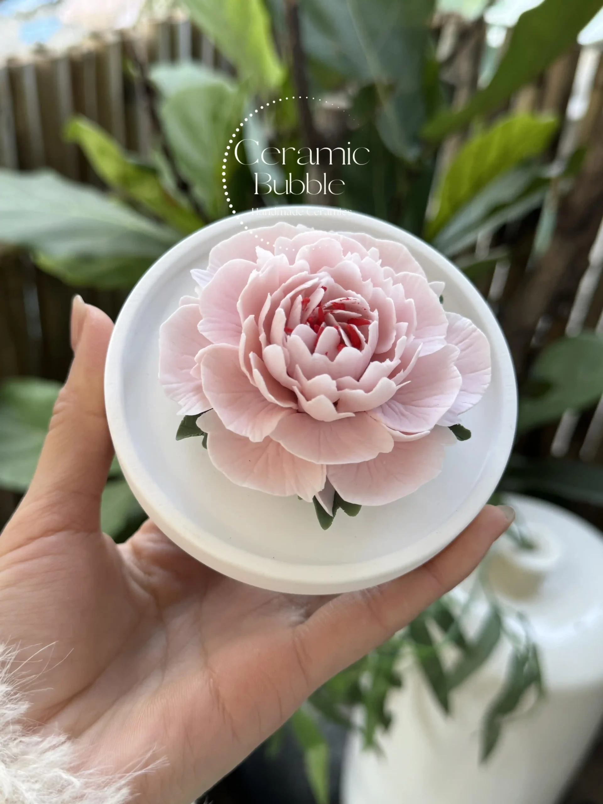 Light Pink Flower Shaped Ceramic Desk Decor Romantic Tea Party Decor Ceramic Diffuser