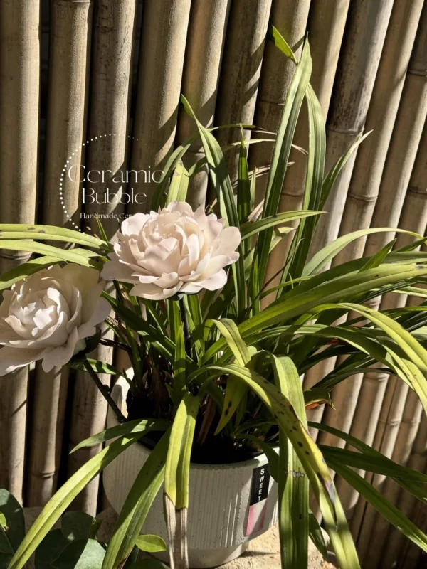 Handmade White Pink Gradient Ceramic Flower Elegant Desk Decor Unique Housewarming Gifts