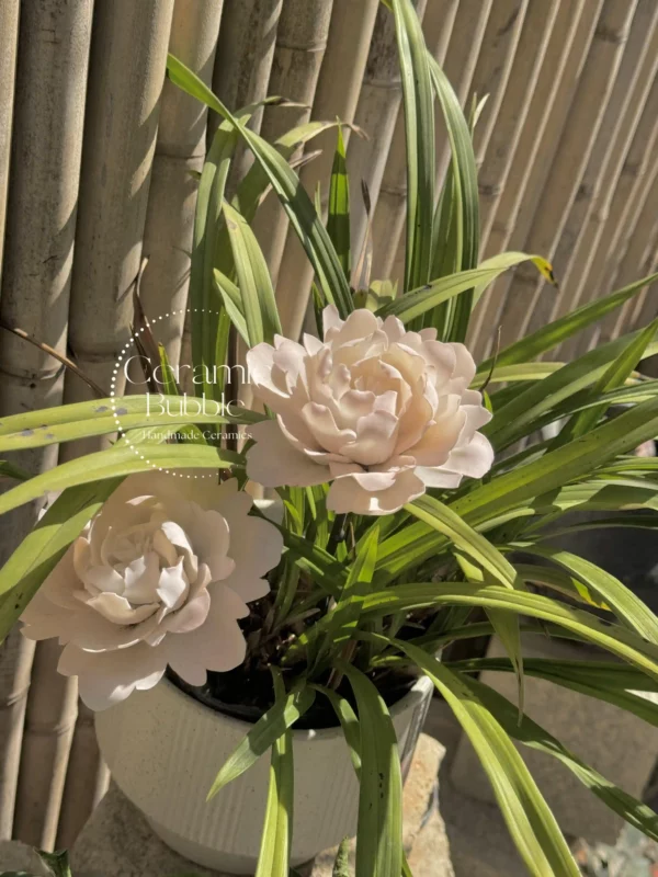 Handmade White Pink Gradient Ceramic Flower Elegant Desk Decor Unique Housewarming Gifts