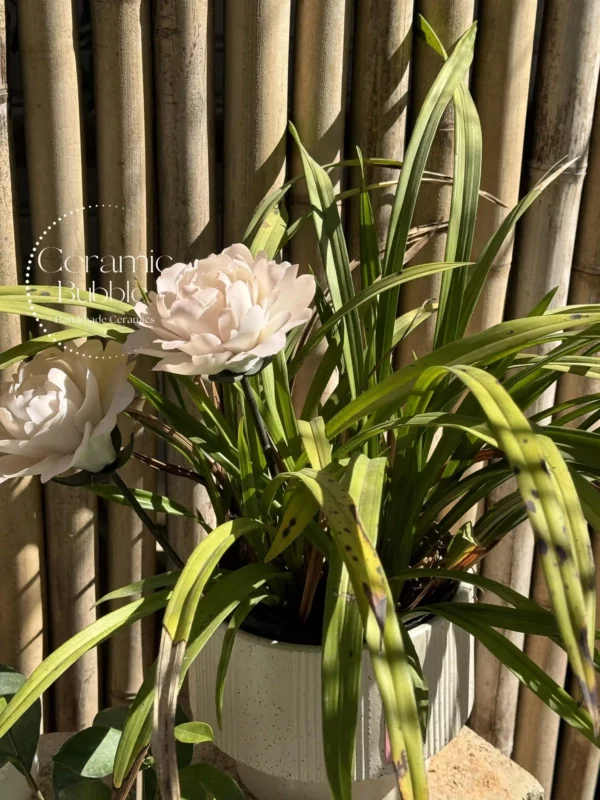 Handmade White Pink Gradient Ceramic Flower Elegant Desk Decor Unique Housewarming Gifts