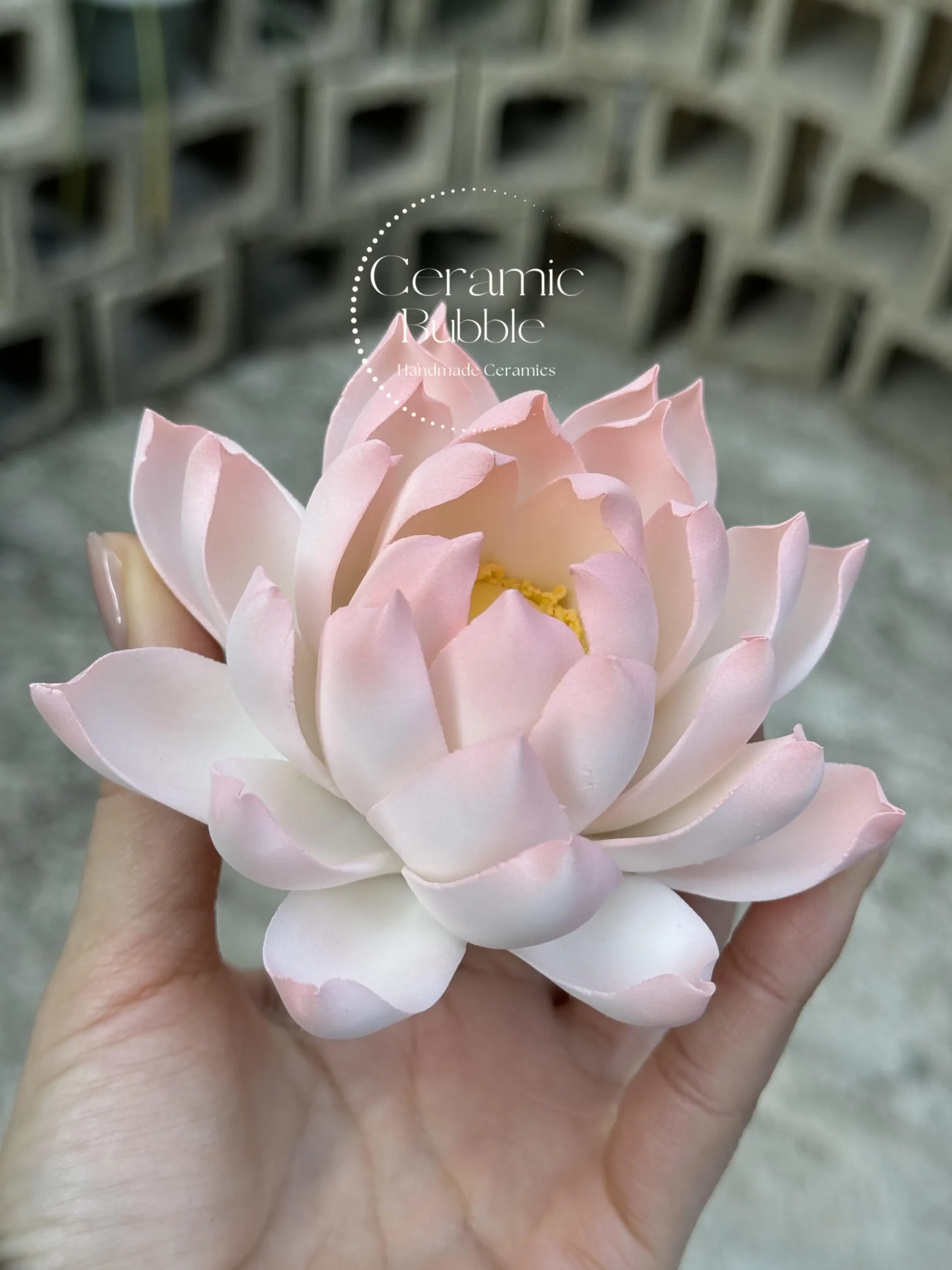 Handmade White Pink Gradient Ceramic Lotus Delicate Zen Inspired Tea Pet Unique Flower Table Decor