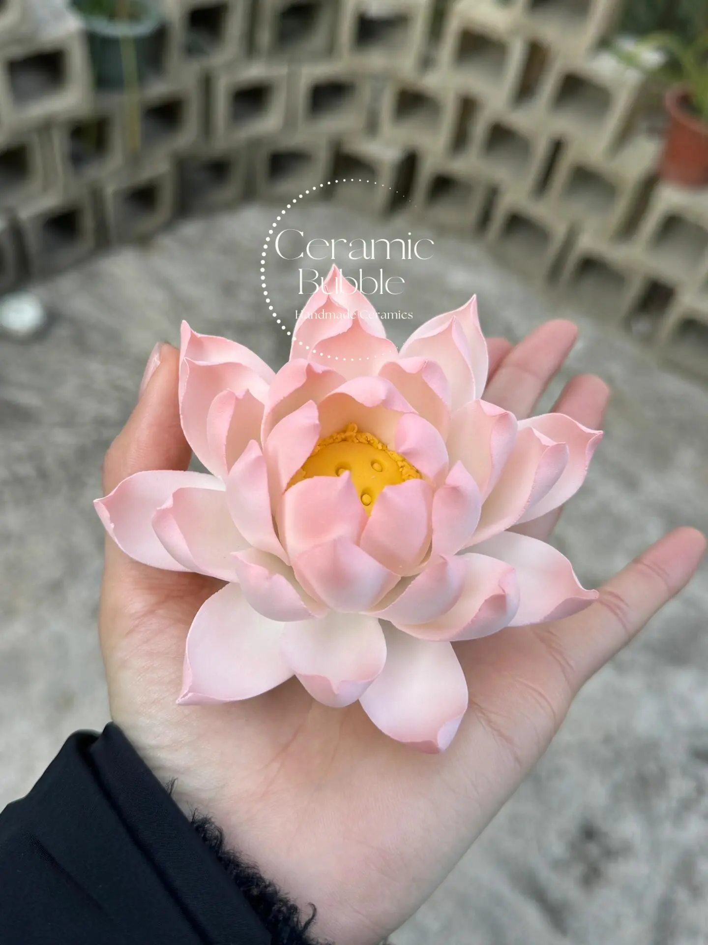 Handmade White Pink Gradient Ceramic Lotus Delicate Zen Inspired Tea Pet Unique Flower Table Decor