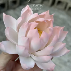 Handmade White Pink Gradient Ceramic Lotus Delicate Zen Inspired Tea Pet Unique Flower Table Decor