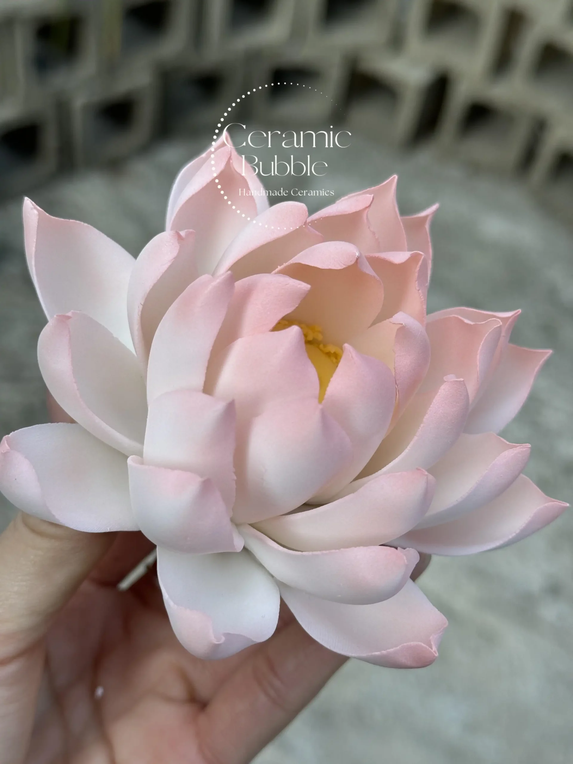 Handmade White Pink Gradient Ceramic Lotus Delicate Zen Inspired Tea Pet Unique Flower Table Decor