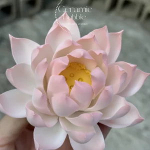 Handmade White Pink Gradient Ceramic Lotus Delicate Zen Inspired Tea Pet Unique Flower Table Decor
