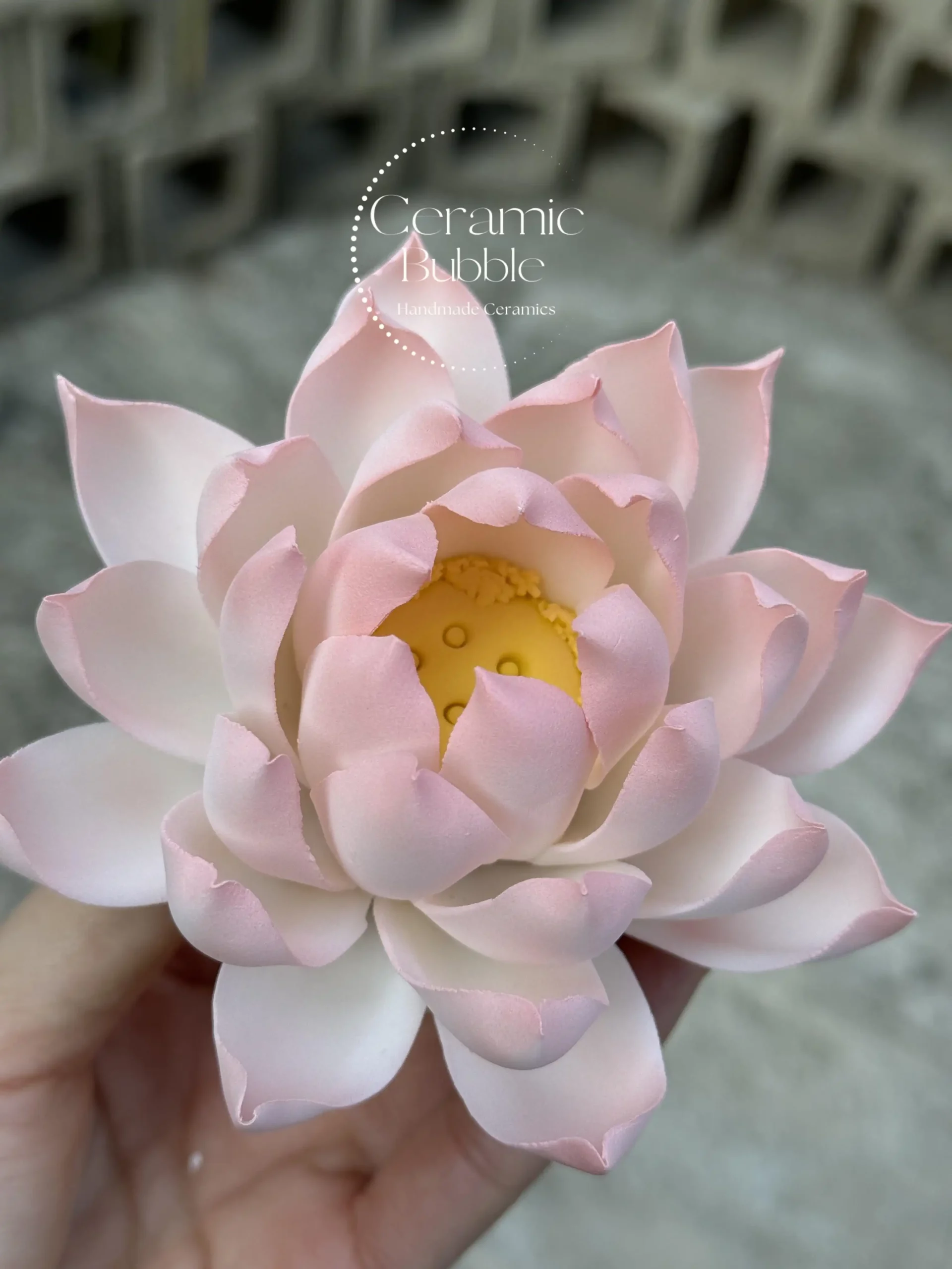 Handmade White Pink Gradient Ceramic Lotus Delicate Zen Inspired Tea Pet Unique Flower Table Decor