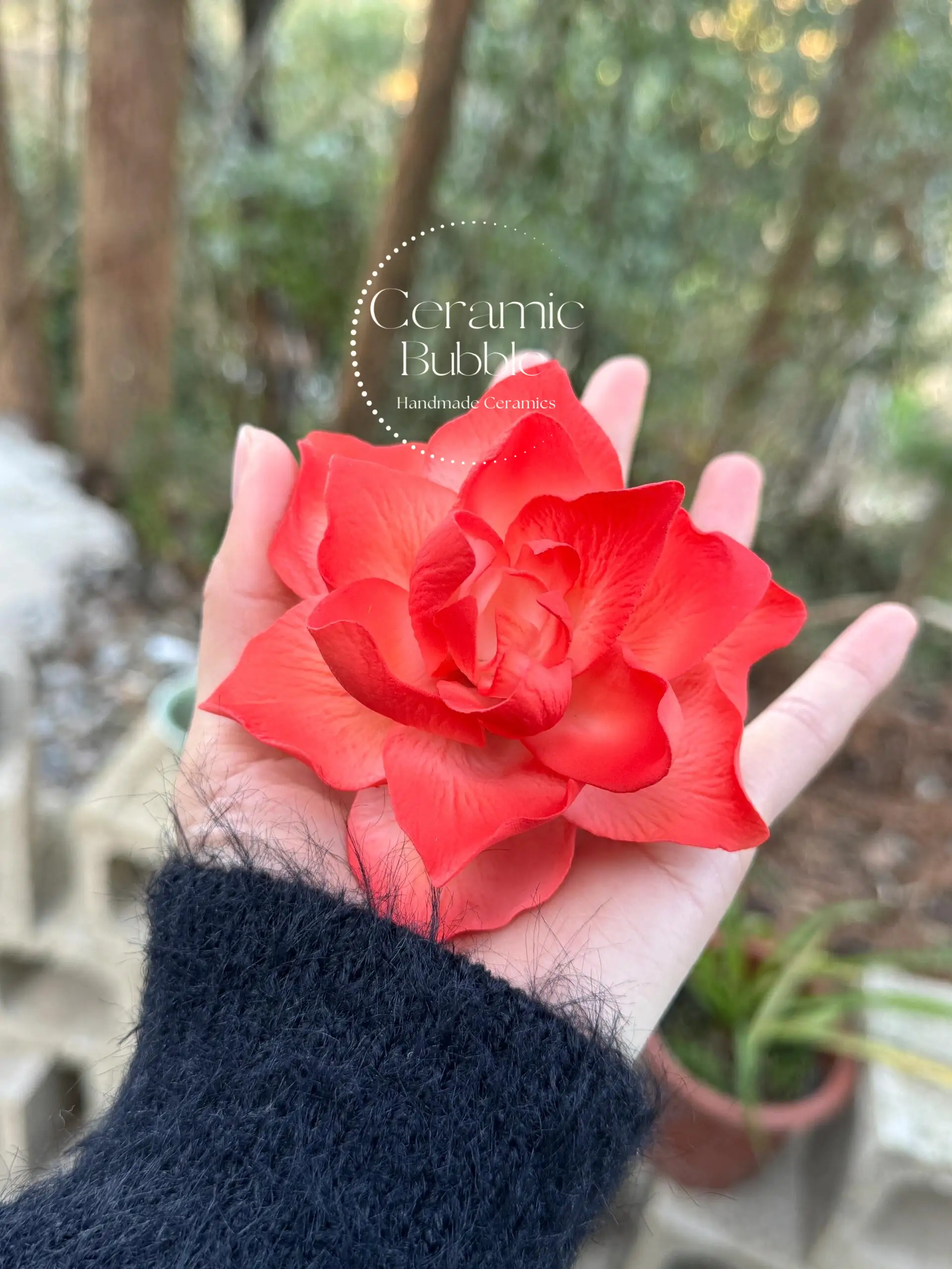 Handmade Red Flower Ceramic Desk Decor Unique Tea Party Table Decoration Ceramic Diffuser