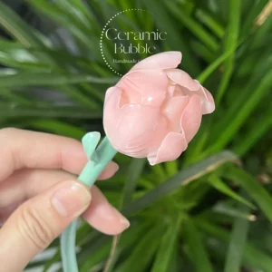 Tulip Shaped Handmade Ceramic Tea Pet Unique Floral Home Decor Pink Tea Party Decor