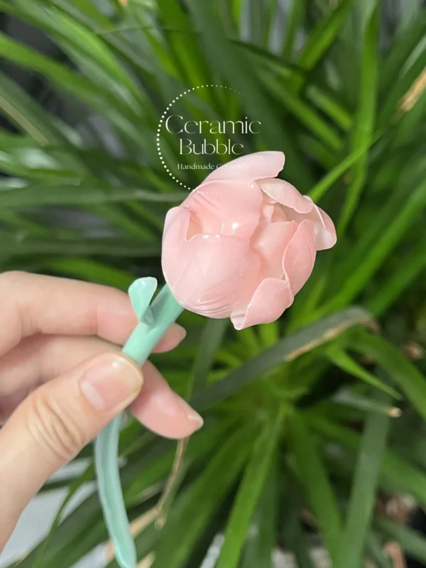 Tulip Shaped Handmade Ceramic Tea Pet Unique Floral Home Decor Pink Tea Party Decor