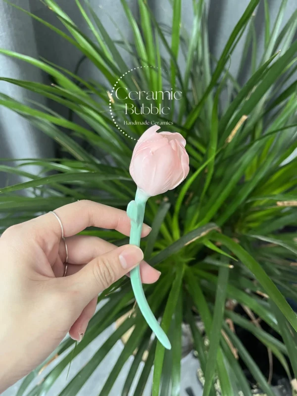 Tulip Shaped Handmade Ceramic Tea Pet Unique Floral Home Decor Pink Tea Party Decor