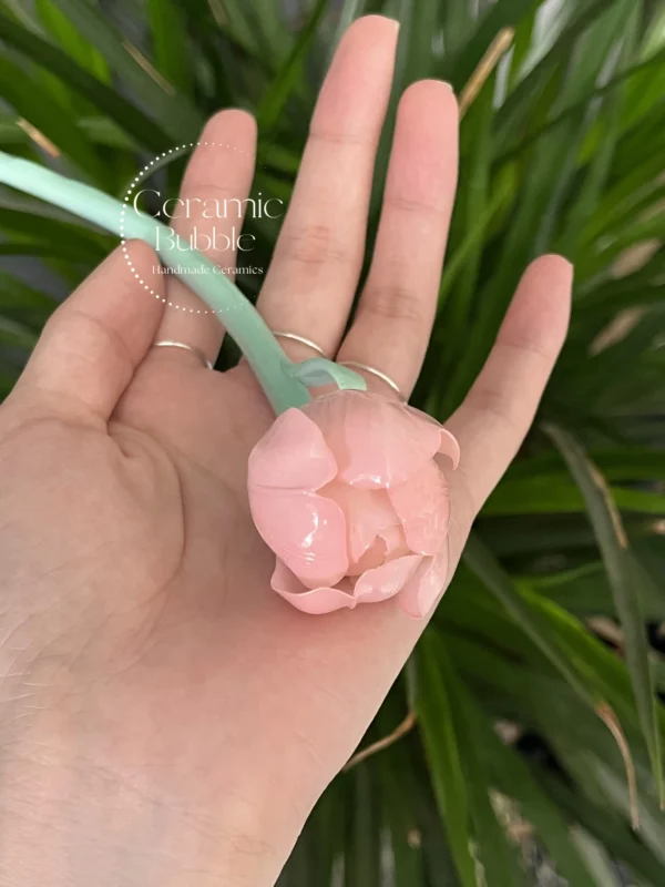 Tulip Shaped Handmade Ceramic Tea Pet Unique Floral Home Decor Pink Tea Party Decor