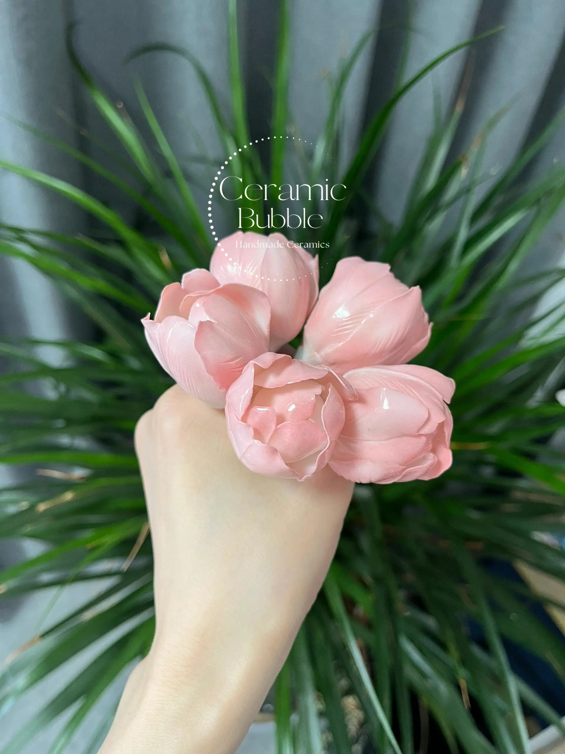 Tulip Shaped Handmade Ceramic Tea Pet Unique Floral Home Decor Pink Tea Party Decor