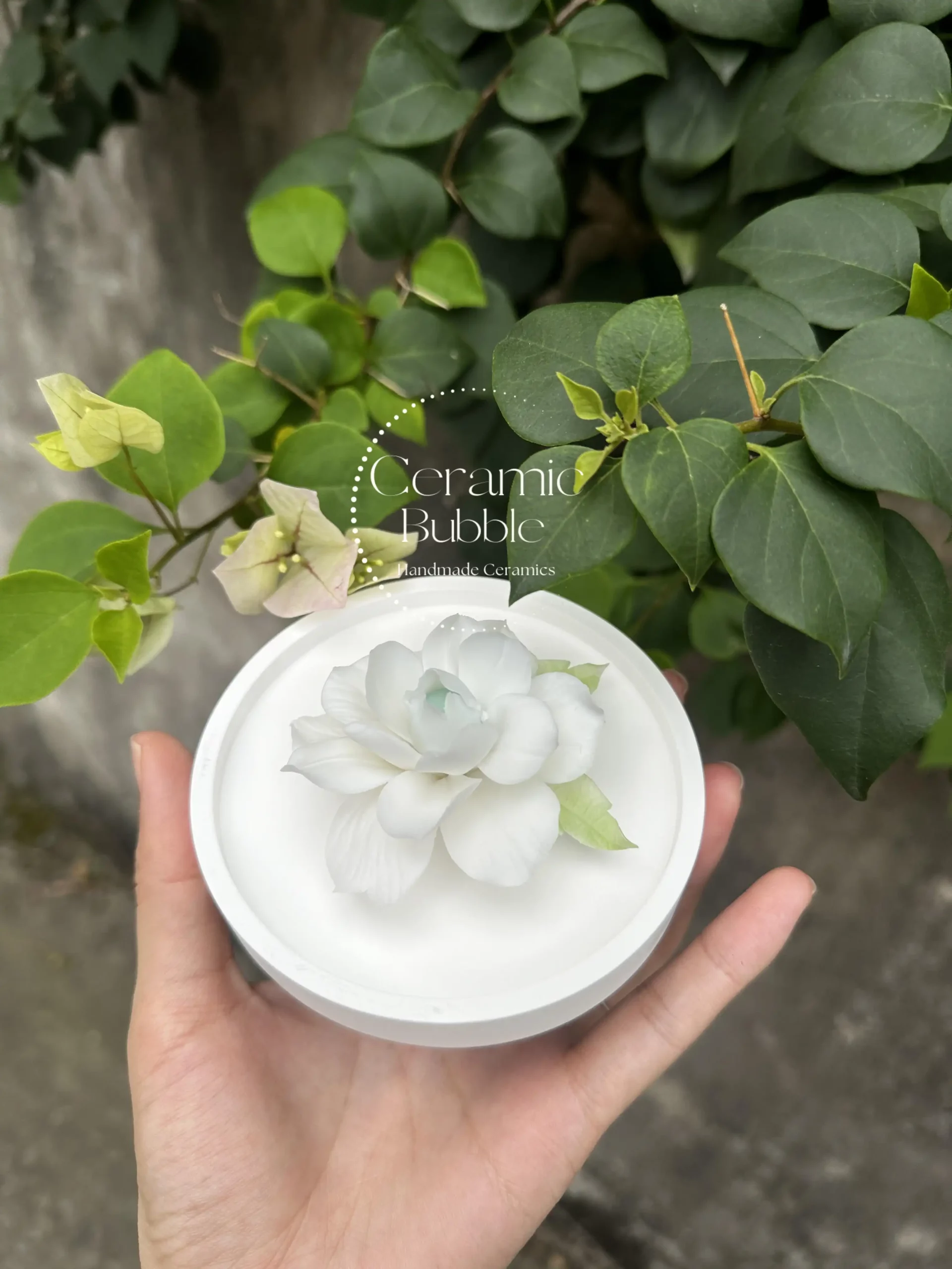 White Jasmine Flower Ceramic Table Decor Artistic Home Decor Handmade Ceramic Diffuser
