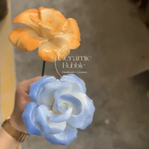 Blue/Orange Ceramic Flower Handmade Ceramic Desk Decor Unique Gift Idea