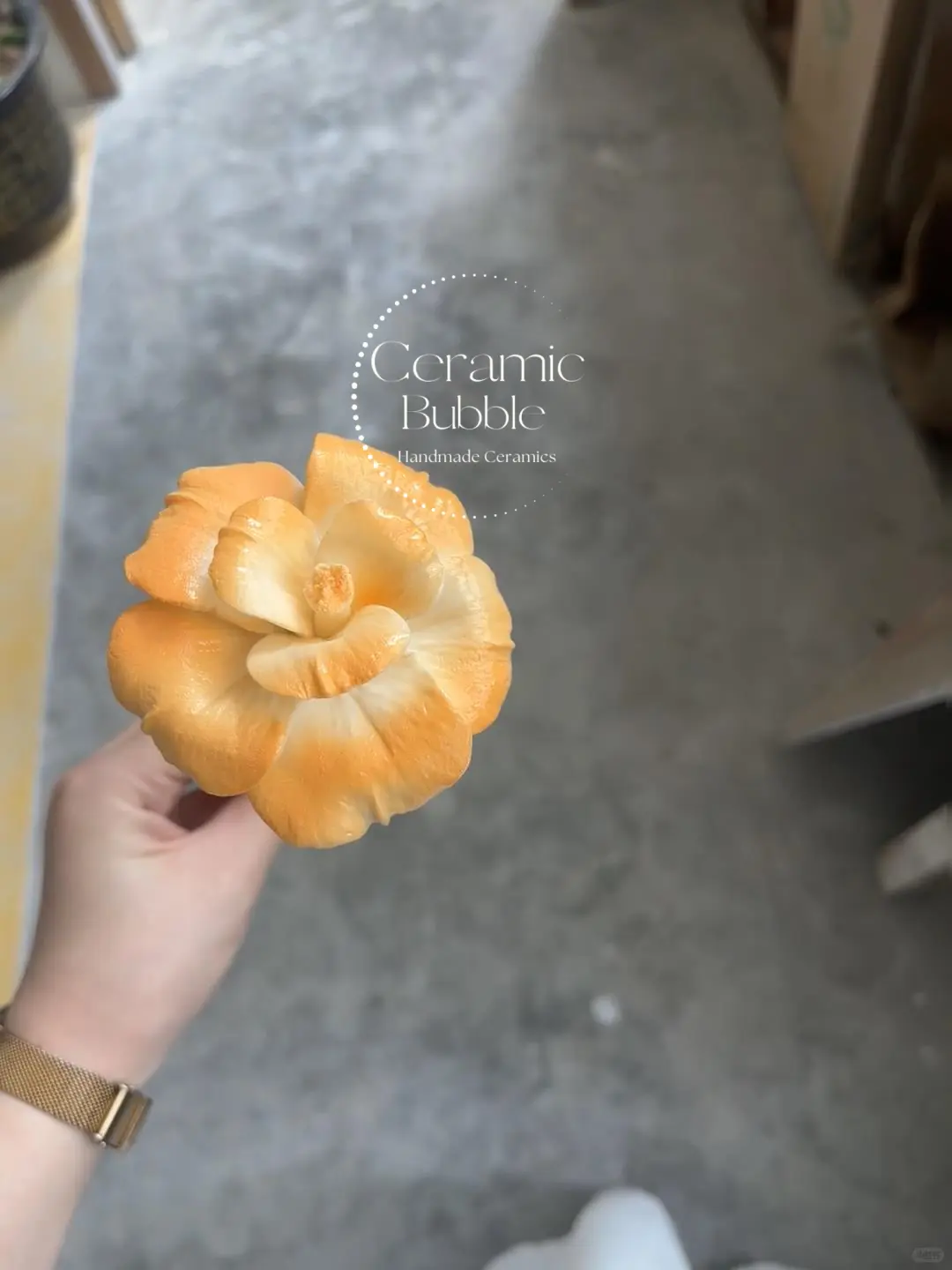 Blue/Orange Ceramic Flower Handmade Ceramic Desk Decor Unique Gift Idea