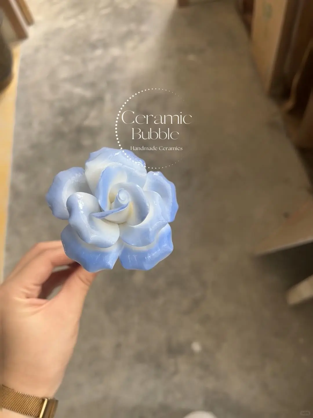 Blue/Orange Ceramic Flower Handmade Ceramic Desk Decor Unique Gift Idea