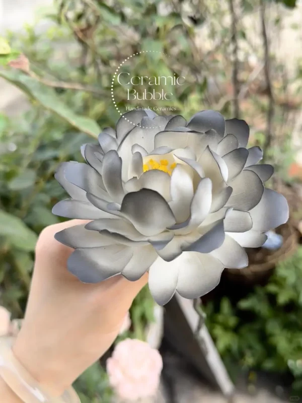 Handmade Black-White Gradient Ceramic Flower Home Decor Statement Table Ornament