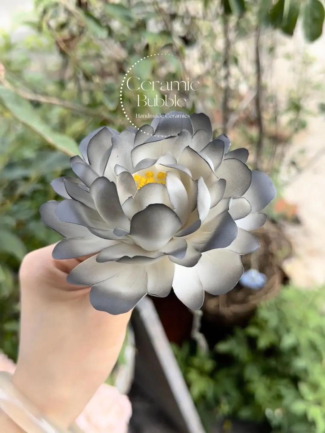 Handmade Black-White Gradient Ceramic Flower Home Decor Statement Table Ornament