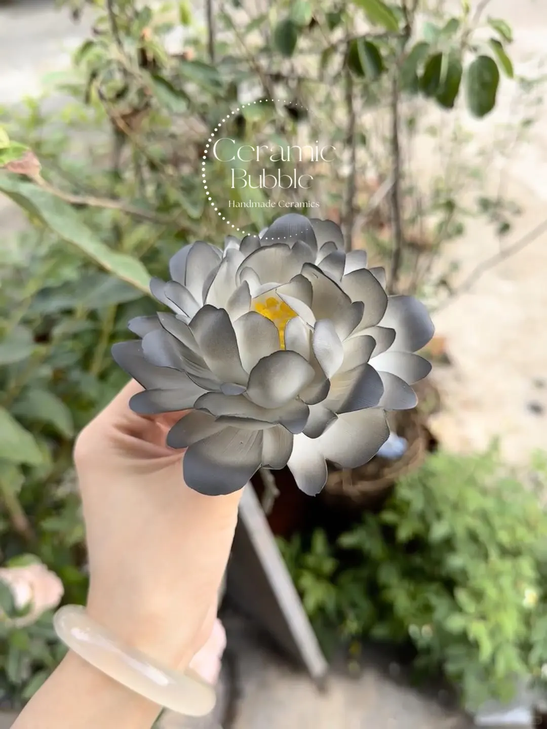 Handmade Black-White Gradient Ceramic Flower Home Decor Statement Table Ornament