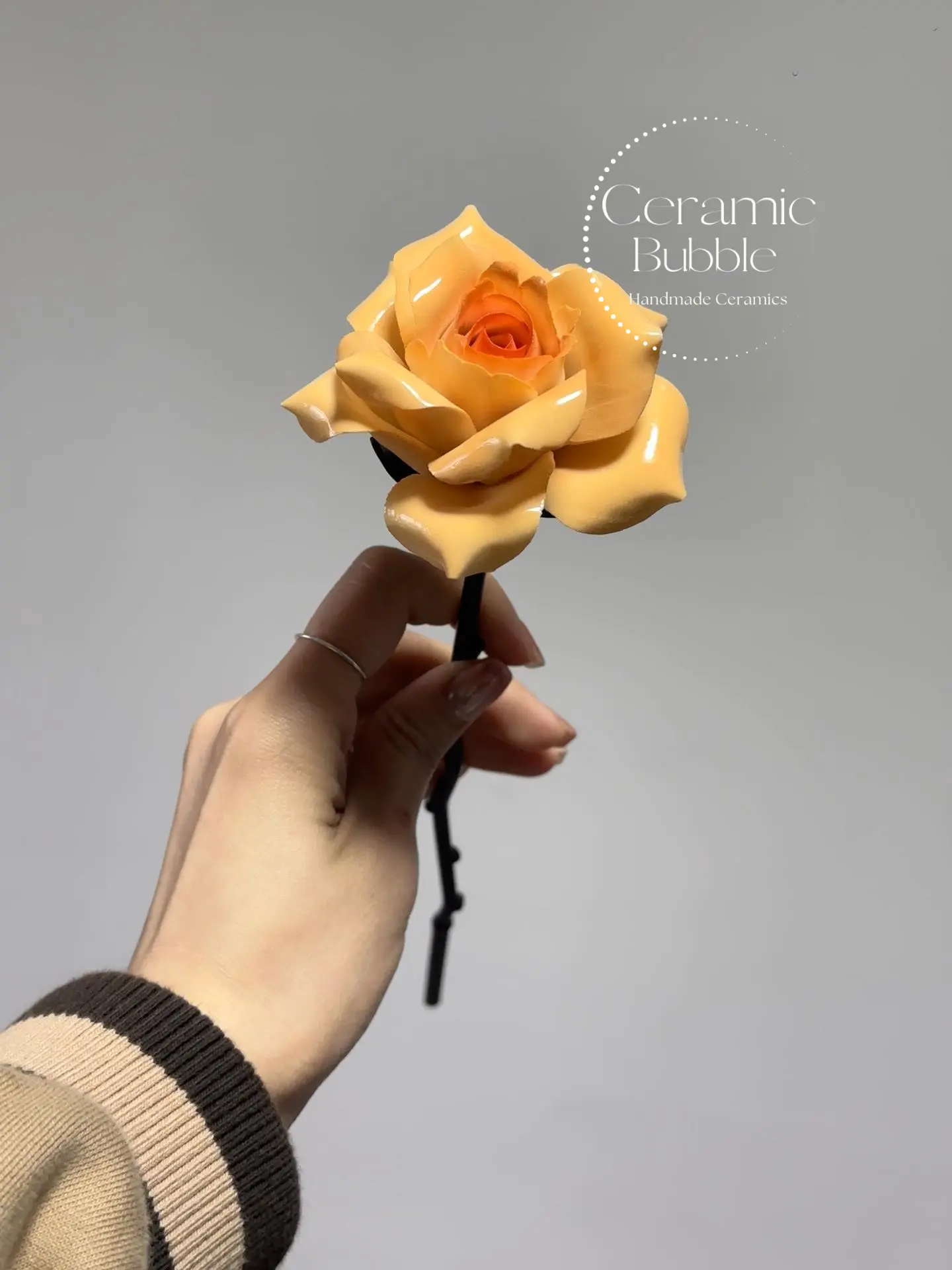 Handmade Rose Ceramic Flower Desk Decor Statement Housewarming Gift