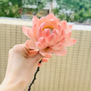 Peach Pink Lotus Shaped Handmade Ceramic Flower Table Decor Zen Inspired Tea Pet