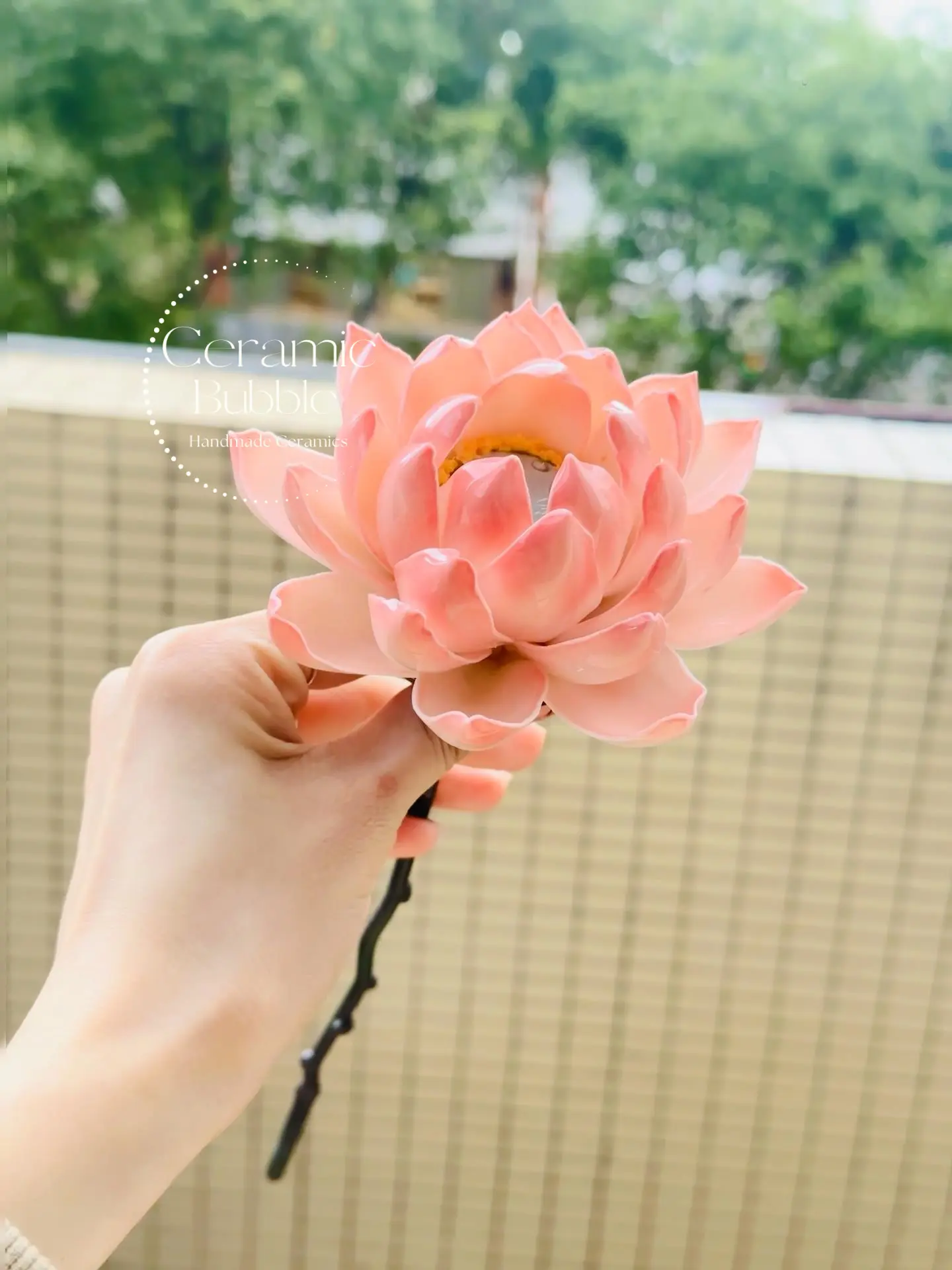 Peach Pink Lotus Shaped Handmade Ceramic Flower Table Decor Zen Inspired Tea Pet