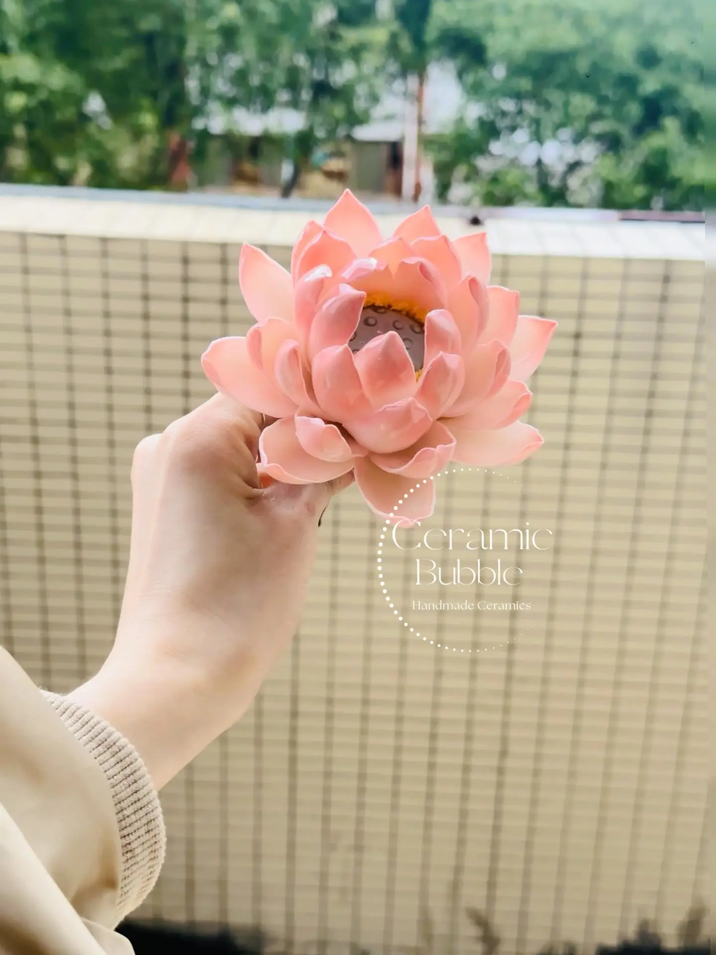 Peach Pink Lotus Shaped Handmade Ceramic Flower Table Decor Zen Inspired Tea Pet