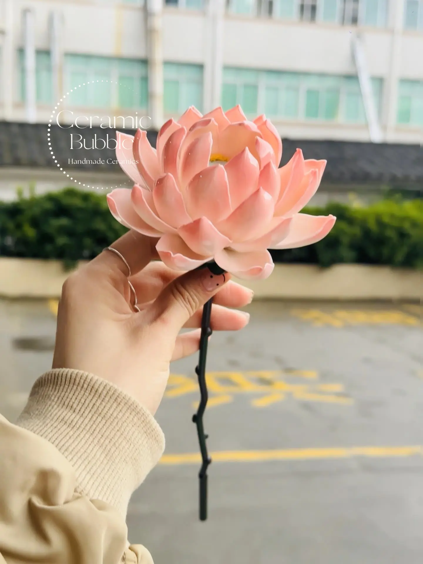 Peach Pink Lotus Shaped Handmade Ceramic Flower Table Decor Zen Inspired Tea Pet