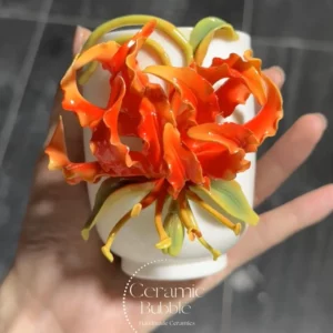 Handmade Unique Orange Flower Ceramic Cup 3D Floral Tea Cup Bestie Christmas Gift