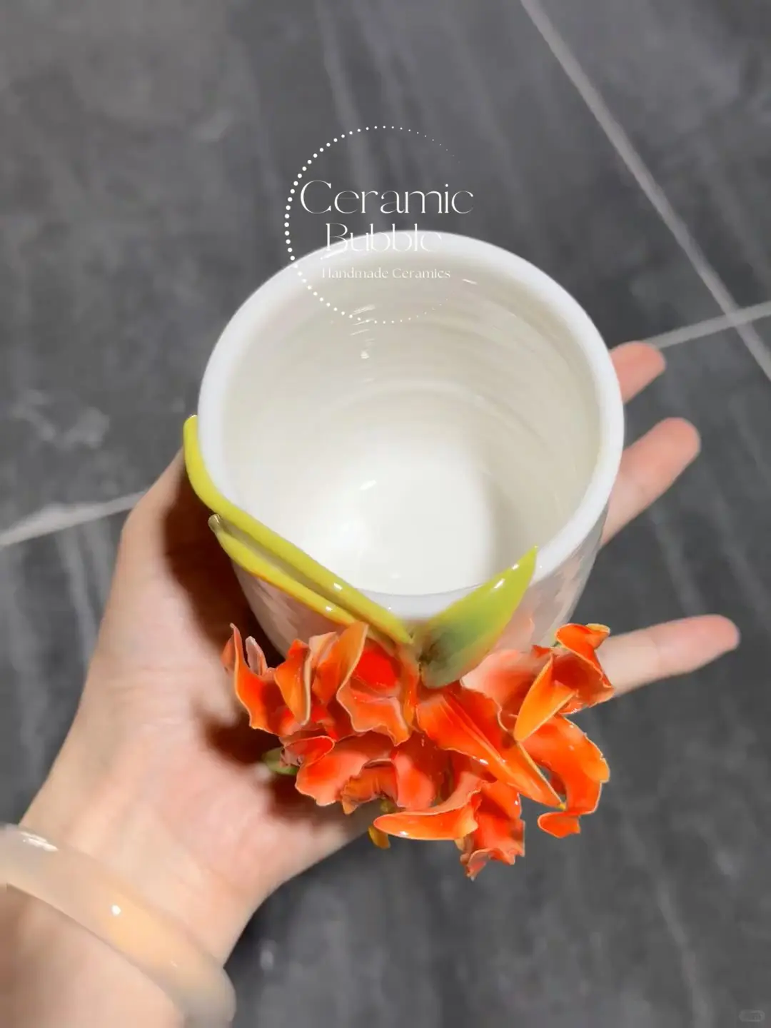 Handmade Unique Orange Flower Ceramic Cup 3D Floral Tea Cup Bestie Christmas Gift