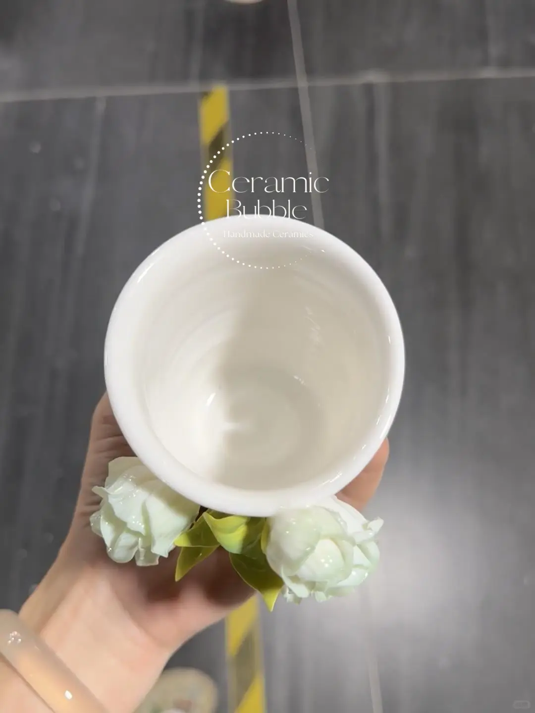Handmade Unique Ceramic Coffee Cup Green Lisianthus Flower Cup Artistic Floral Drinkware