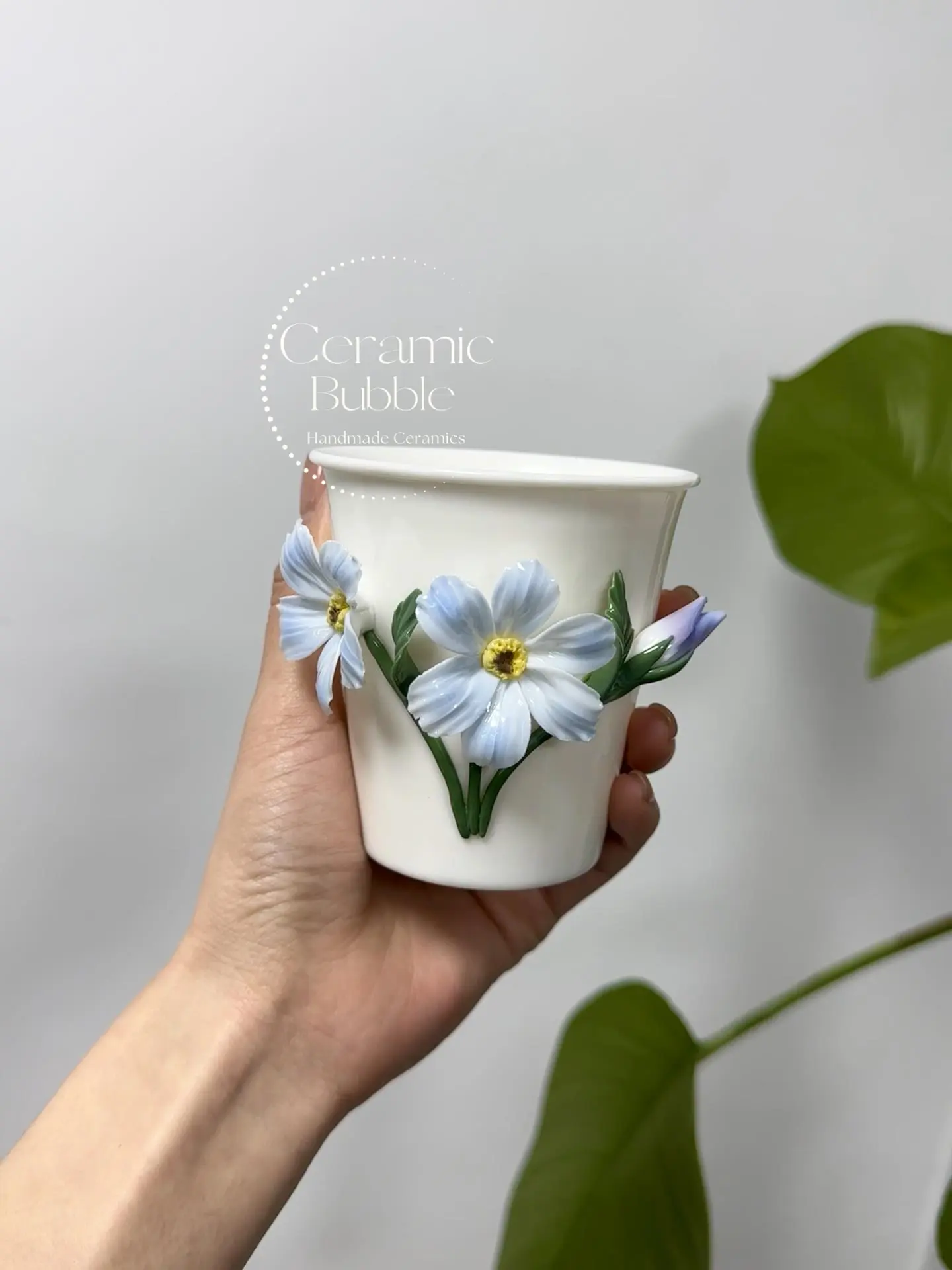 Handmade Blue Ceramic Tea Cup Starflower Inspired Elegant Ceramic Coffee Cup