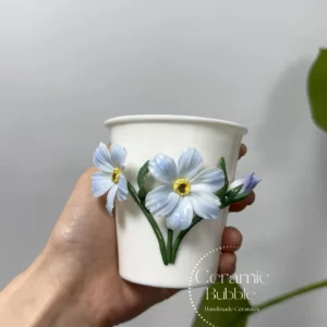 Handmade Blue Ceramic Tea Cup Starflower Inspired Elegant Ceramic Coffee Cup