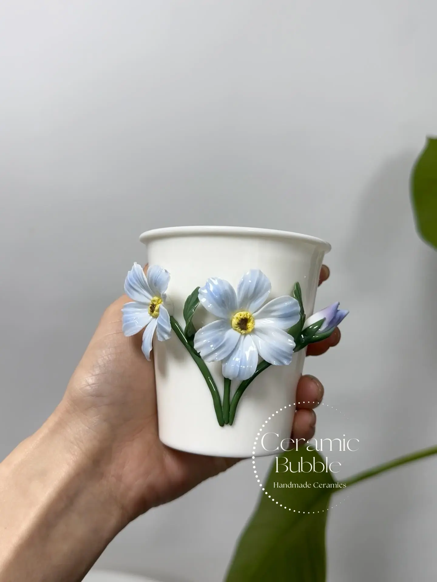 Handmade Blue Ceramic Tea Cup Starflower Inspired Elegant Ceramic Coffee Cup