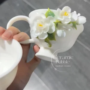 Handmade 3D Flower Coffee Cup White Jasmine Shaped Ceramic Tea Cup Unique Gift