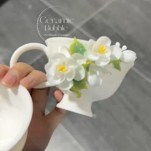 Handmade 3D Flower Coffee Cup White Jasmine Shaped Ceramic Tea Cup Unique Gift