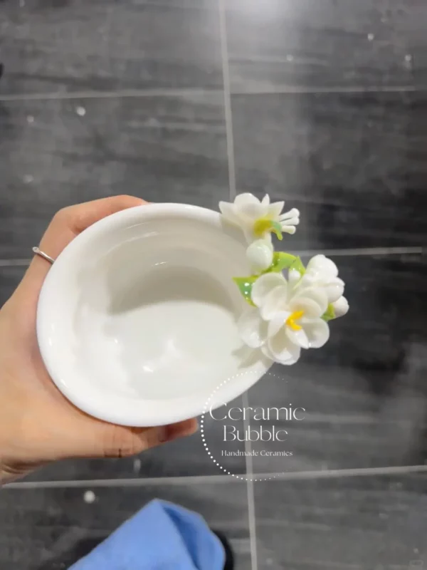 Handmade 3D Flower Coffee Cup White Jasmine Shaped Ceramic Tea Cup Unique Gift