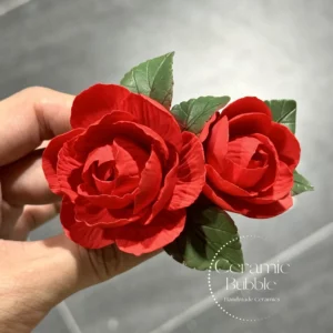 Handmade Red Camellia Flower Shaped Ceramic Fridge Magnet Artistic Housewarming Gift