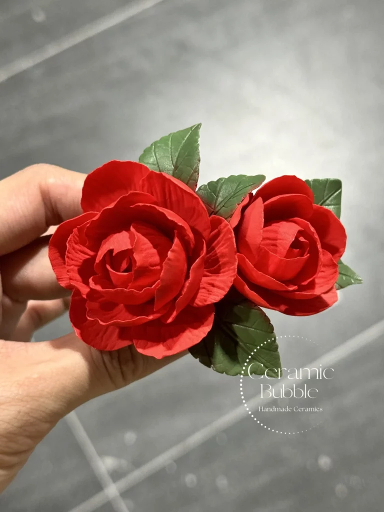 Handmade Red Camellia Flower Shaped Ceramic Fridge Magnet Artistic Housewarming Gift