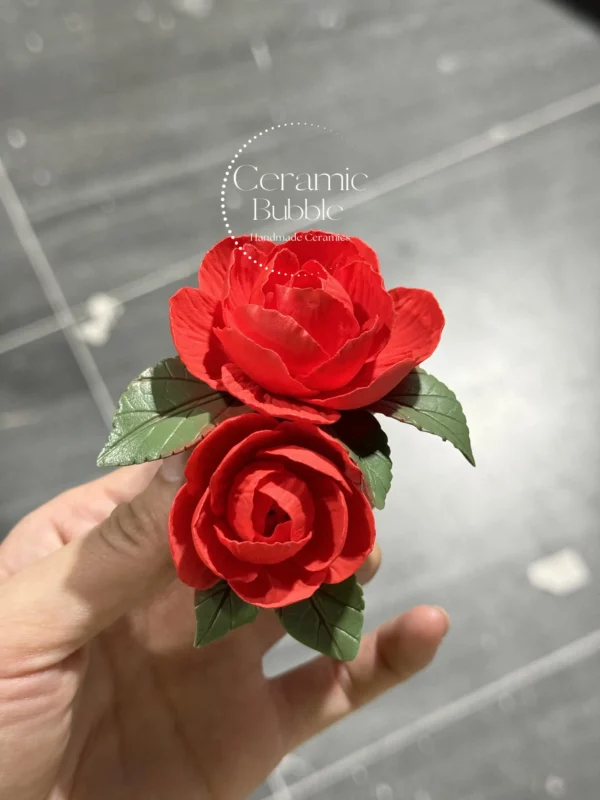 Handmade Red Camellia Flower Shaped Ceramic Fridge Magnet Artistic Housewarming Gift