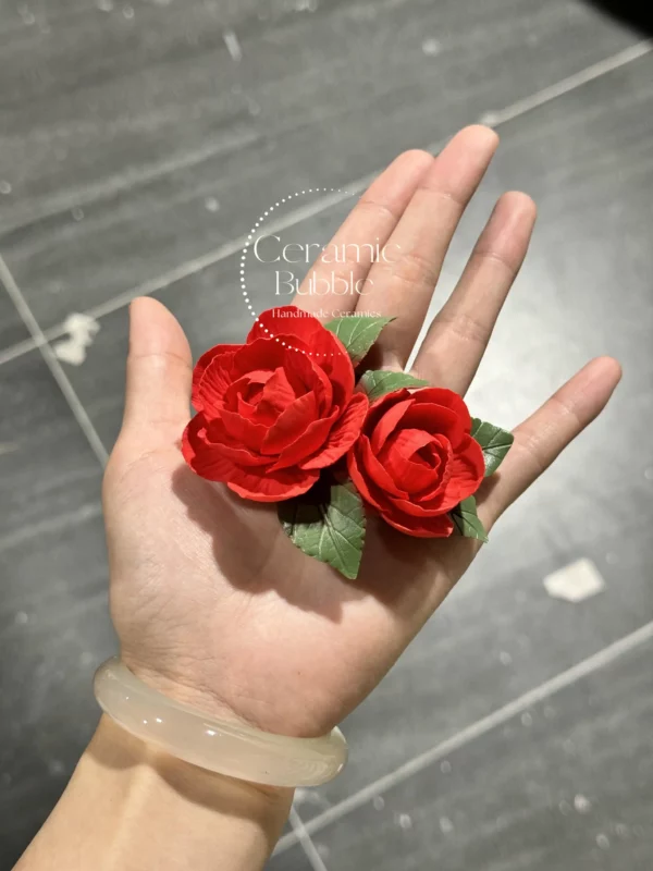 Handmade Red Camellia Flower Shaped Ceramic Fridge Magnet Artistic Housewarming Gift