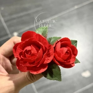 Handmade Red Camellia Flower Shaped Ceramic Fridge Magnet Artistic Housewarming Gift