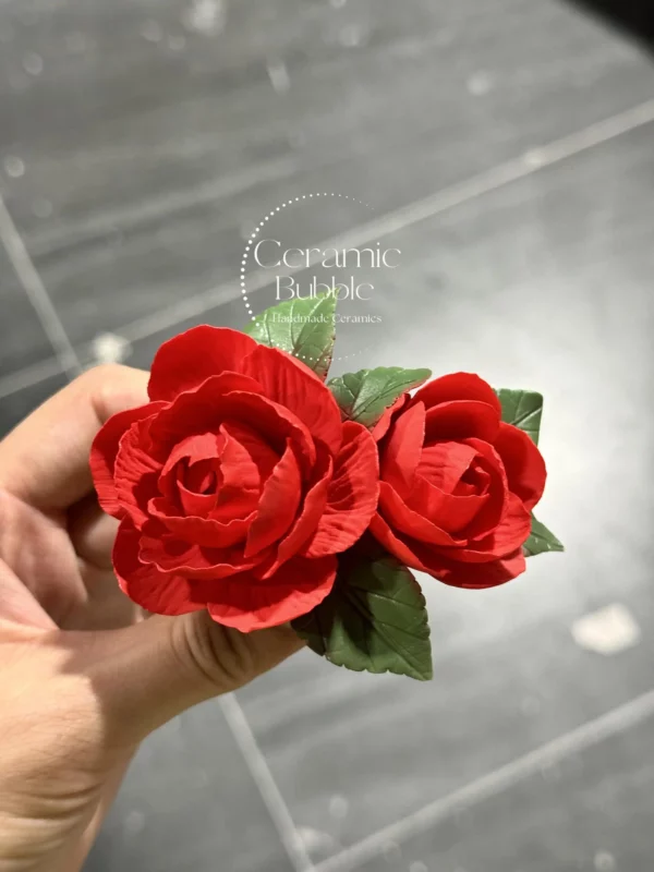 Handmade Red Camellia Flower Shaped Ceramic Fridge Magnet Artistic Housewarming Gift