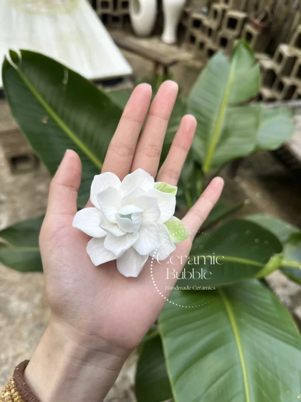Handmade White Jasmine Shaped Ceramic Fridge Magnet Unique Elegant Home Decor