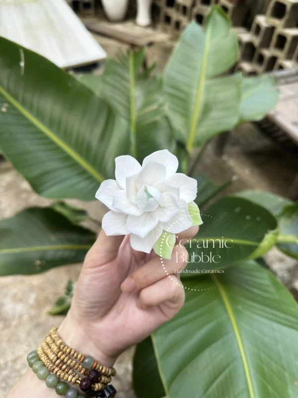 Handmade White Jasmine Shaped Ceramic Fridge Magnet Unique Elegant Home Decor